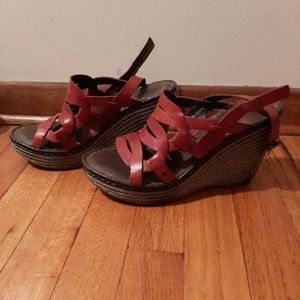 BORN Wedge Sandals Dark Red